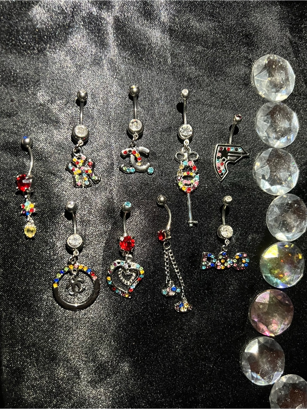 9 Multicolor Crystal Belly Button Ring Set - Women Jewelry